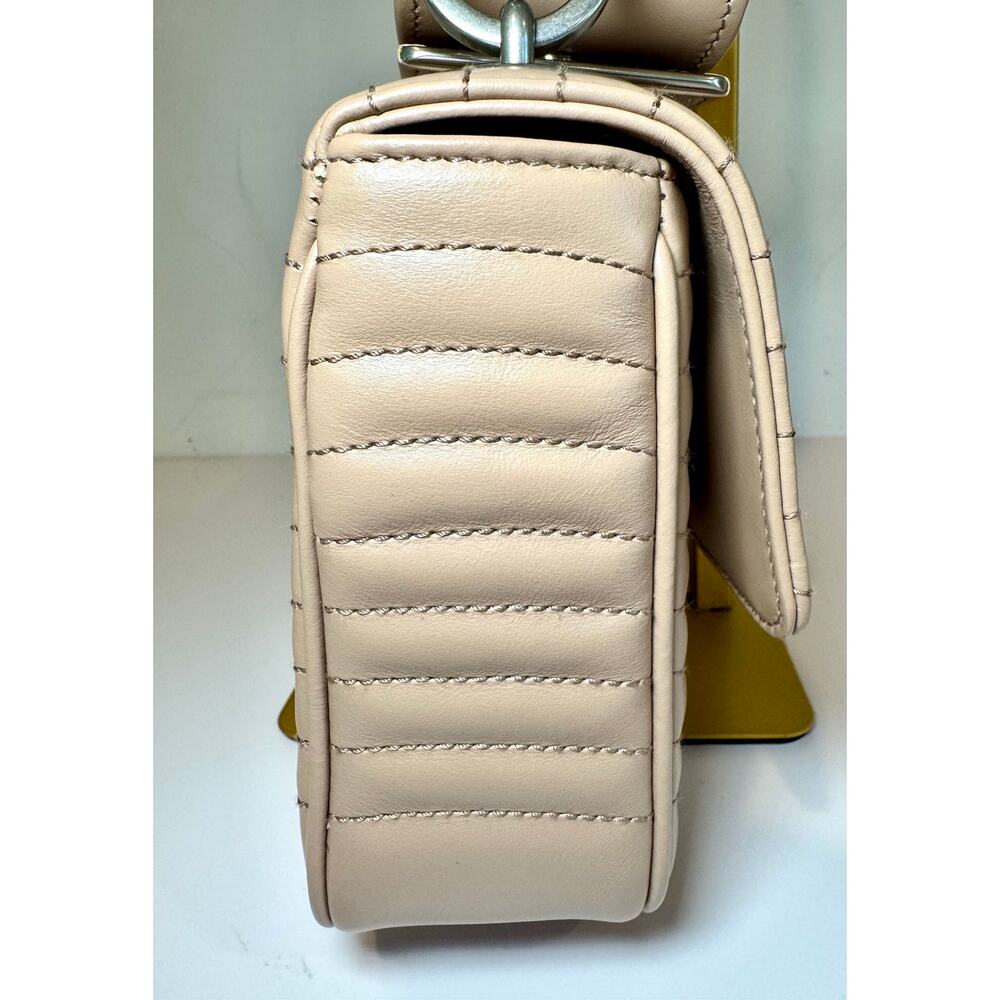 Prada Diagramme Medium Quilted Flap Bag In Tan Calfskin Leather W Silver Chain - Picture 6 of 16